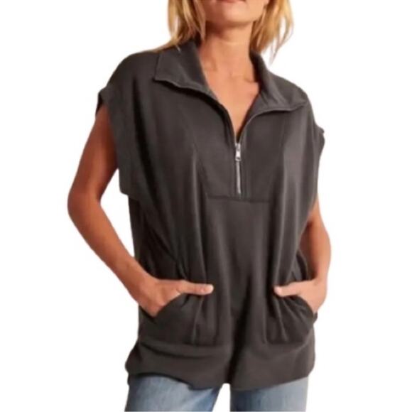 Abercrombie & Fitch Soft A&F Oversized Sweatshirt Half-Zip Tunic Vest Grey Sz S - Picture 2 of 14